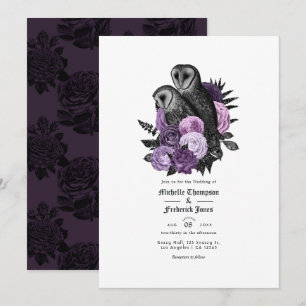 Convite Casamento Gótico de Corujas Glam Vintage Roxo