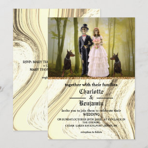 Convite Casamento Gótico de Esqueleto no Halloween