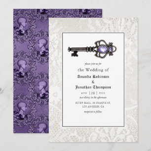Convite Casamento Gótico de Frenologia Roxo e Preto Vitori