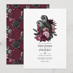 Convite Casamento Gótico de Glamour Vintage com Corujas Bu
