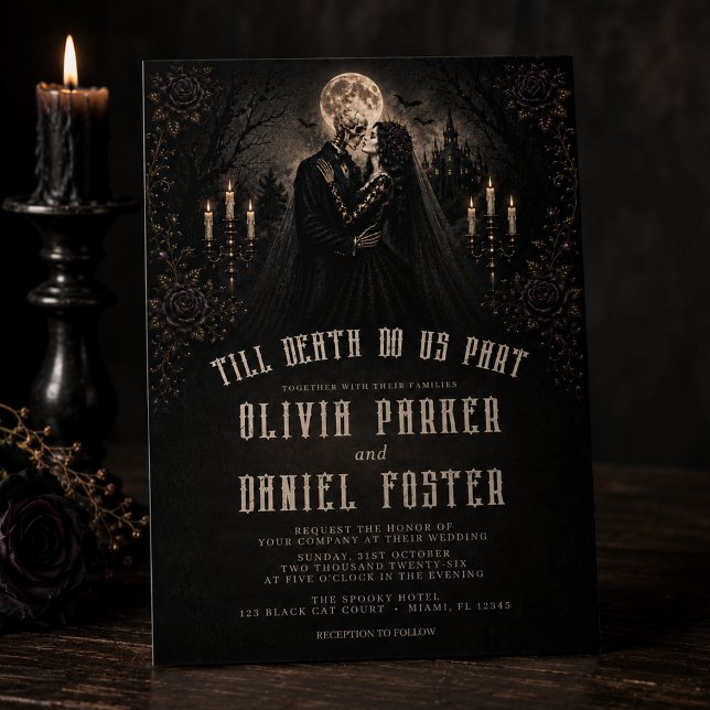 Convite Casamento Gótico de Halloween Até que a Morte nos  (Criador carregado)