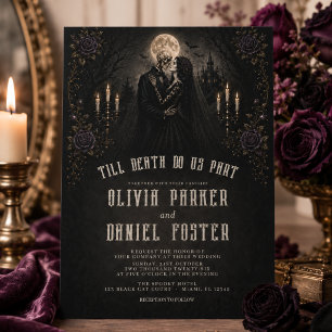 Convite Casamento Gótico de Halloween Até que a Morte nos