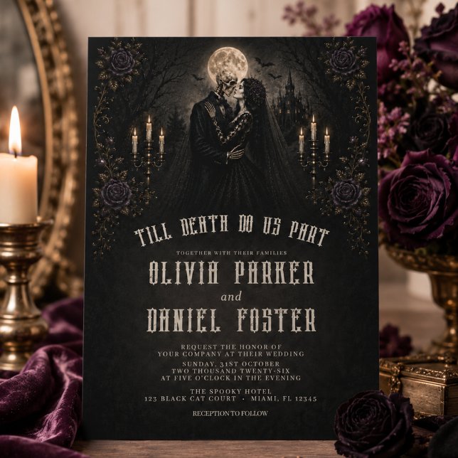Convite Casamento Gótico de Halloween Até que a Morte nos  (Criador carregado)