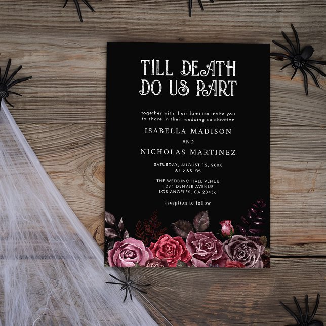 Convite Casamento Gótico de Halloween Floral Roxo (Criador carregado)
