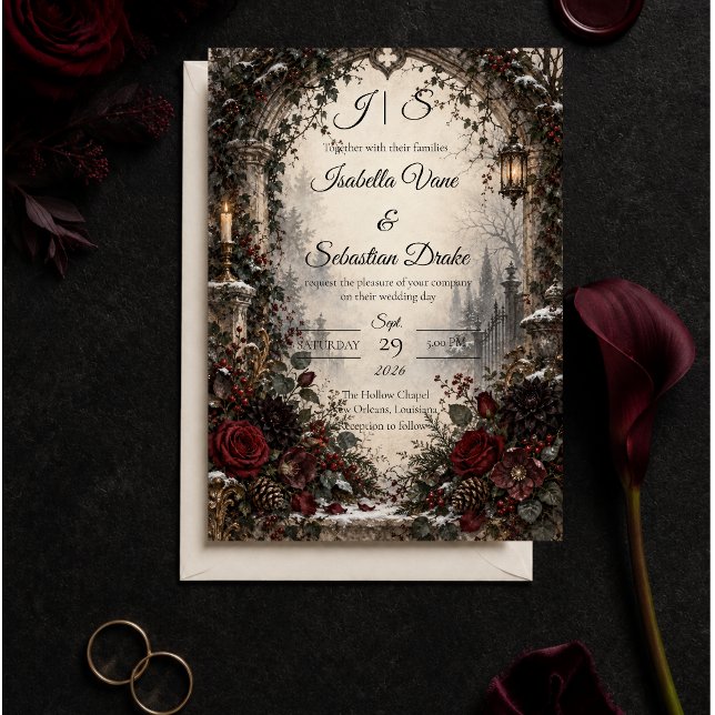 Convite Casamento Gótico de Inverno Temperamental (Criador carregado)