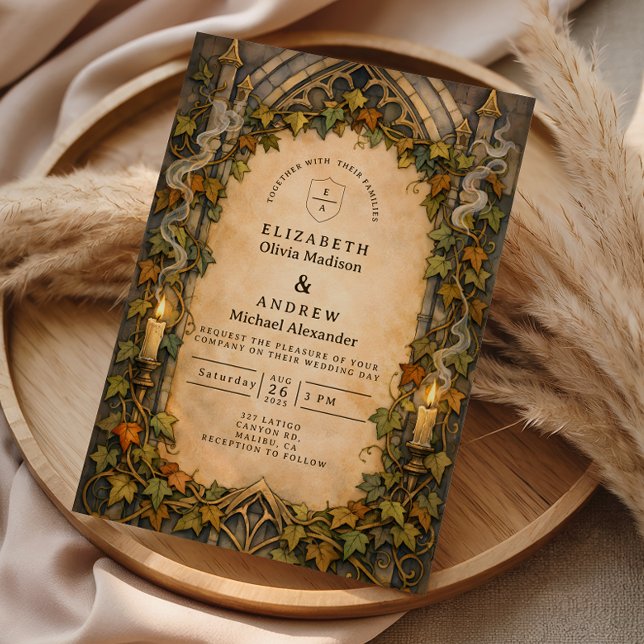 Convite Casamento Gótico de Outono com Hera Encantada (Criador carregado)