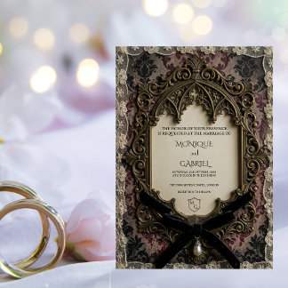 Convite Casamento Gótico de Renda Vitoriana Rococó de Luxo