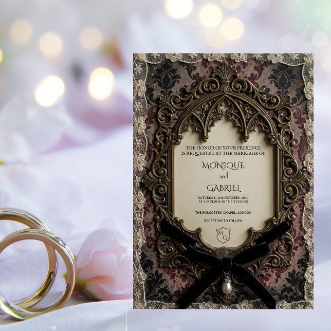 Convite Casamento Gótico de Renda Vitoriana Rococó de Luxo (Criador carregado)