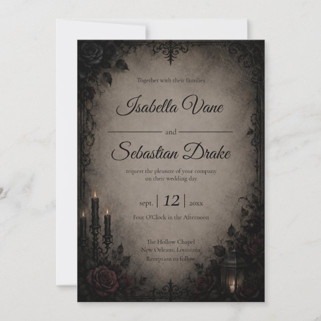 Convite Casamento Gótico de Romance Sombrio (Frente)