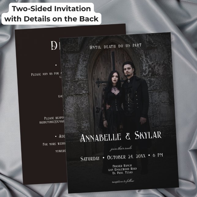 Convite Casamento Gótico de Romance Sombrio Foto Dupla Fac (Moody Dark Romance Gothic Photo Two Sided Wedding Invitation)