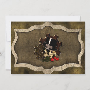 Convite Casamento Gótico de Rosas de Caveira Steampunk