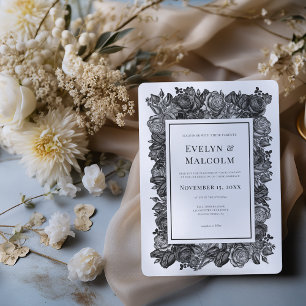 Convite Casamento Gótico de Rosas Negras e Brancas