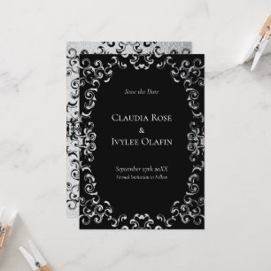 Convite Casamento Gótico de Silver e Black Swirl