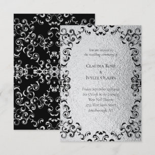 Convite Casamento Gótico de Silver e Black Swirl