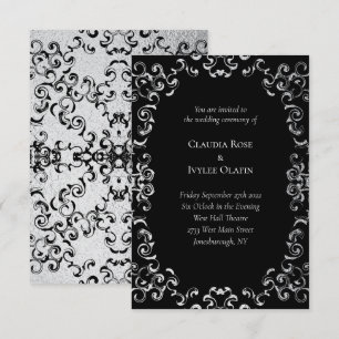 Convite Casamento Gótico de Silver e Black Swirl