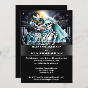 Convite Casamento gótico do casal de esqueleto ocidental h
