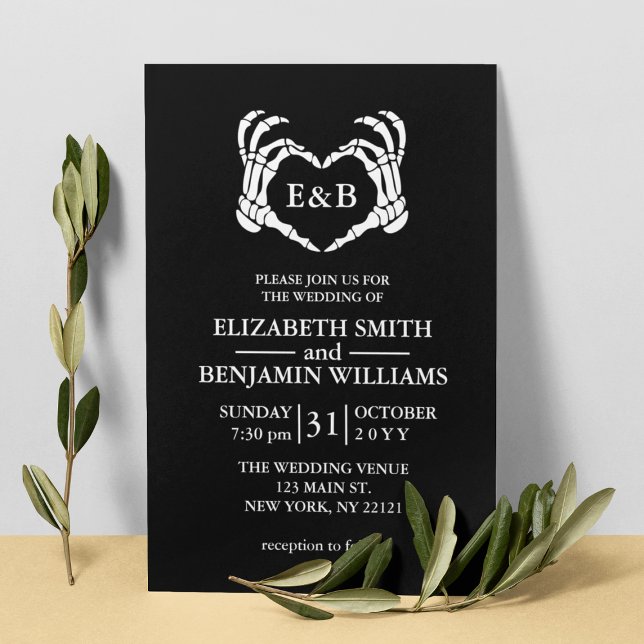 Convite Casamento Gótico do Coração Preto Elegante (Elegant Black Skeleton Heart Gothic Wedding Invitation
)