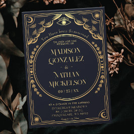 Convite Casamento Gótico do Marinho Dourado Elegante Místi