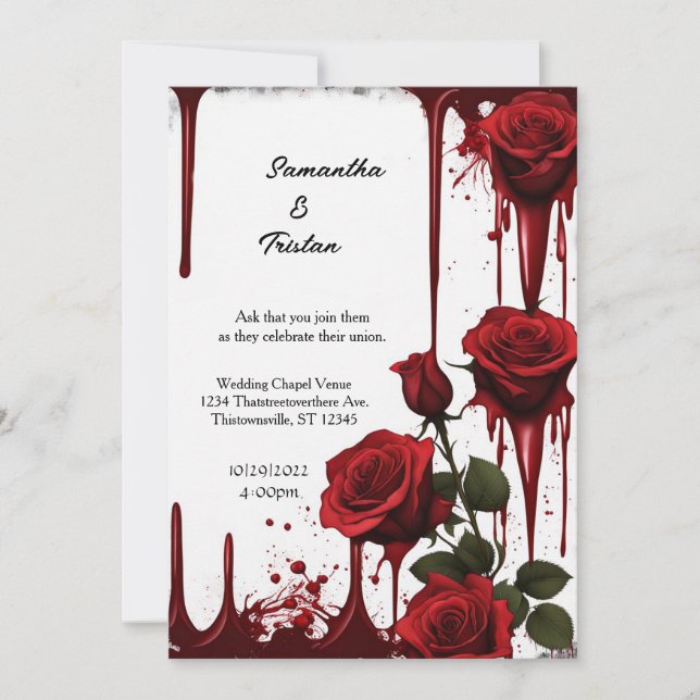 Convite Casamento Gótico do Rosa vermelha Vampire (Frente)