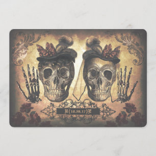 Convite Casamento gótico dos crânios fêmeas lésbicas