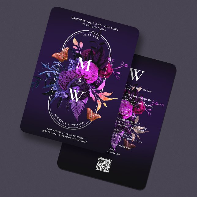 Convite Casamento Gótico Elegante Boho Dark Purple Botânic (Elegant Gothic Wedding Boho Dark Purple Botanical Invitation
)