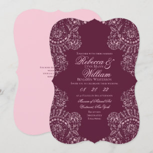 Convite Casamento Gótico Elegante De Lace De Vinho Rosa