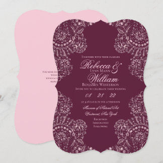 Convite Casamento Gótico Elegante De Lace De Vinho Rosa