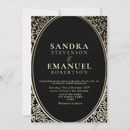 Convite Casamento Gótico Elegante Preto e Dourado