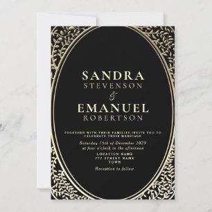 Convite Casamento Gótico Elegante Preto e Dourado