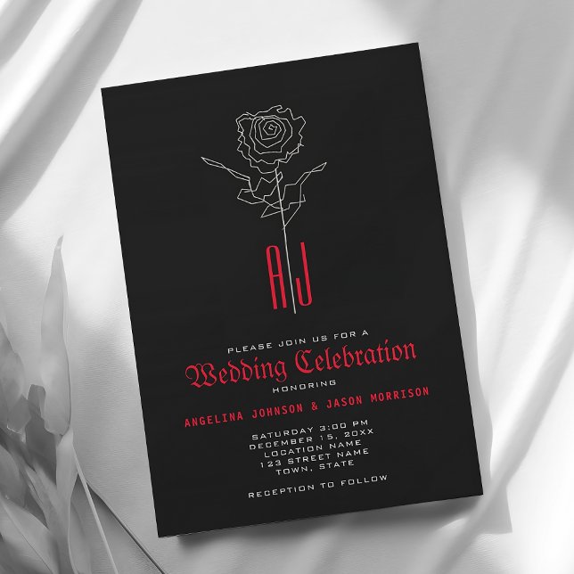 Convite Casamento Gótico Elegante Vermelho e Preto (Criador carregado)