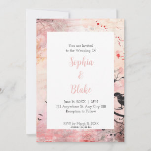 Convite Casamento Gótico em Aquarela Rosa e Laranja
