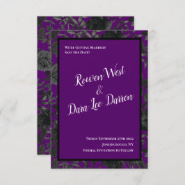 Convite Casamento gótico em roxo e Rosa preto Salve a data