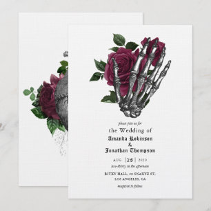Convite Casamento Gótico Esqueleto Floral Caprichoso