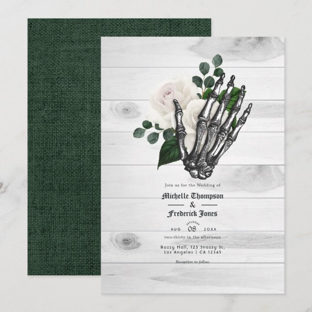 Convite Casamento Gótico Floral Branco Rústico (Frente/Verso)