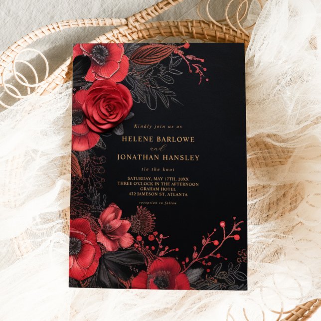 Convite Casamento Gótico Floral Elegante Escuro Moody (Dark Moody Floral Elegant Gothic Wedding Invitation)