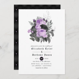 Convite Casamento Gótico Floral Preto Roxo e Prata