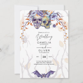 Convite Casamento Gótico Invitação Cascas Laranja Roxas