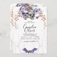 Casamento Gótico Invitação Cascas Laranja Roxas