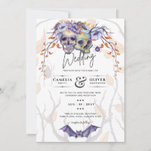 Casamento Gótico Invitação Cascas Laranja Roxas