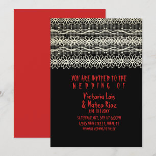 Convite Casamento Gótico Lace Red Black Invitation