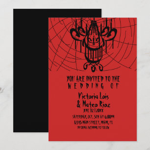 Convite Casamento Gótico Lustre Aranha Preto Vermelho