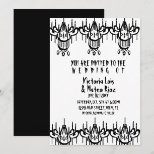 Convite Casamento Gótico Lustre Preto Branco