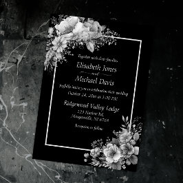 Convite Casamento Gótico Moderno E Negro Elegante E Branco