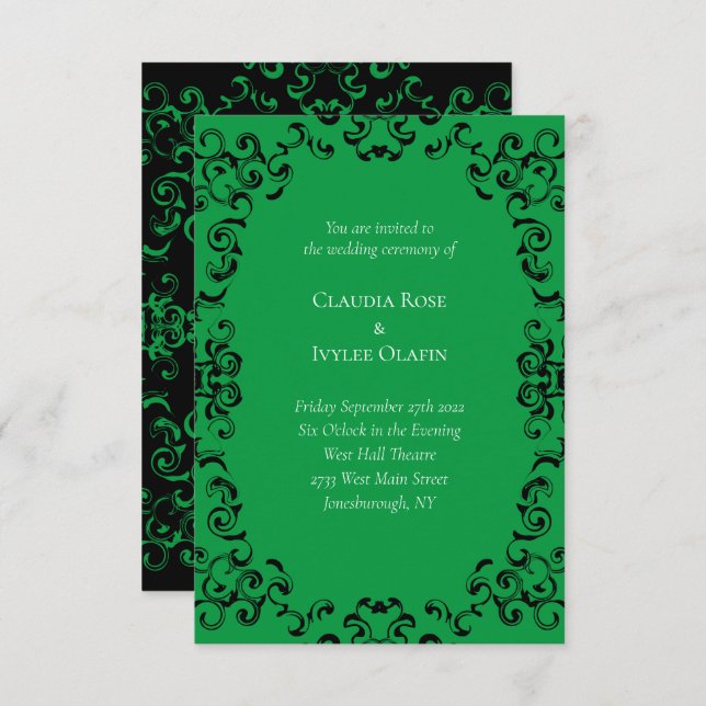 Convite Casamento Gótico Negra e Verde (Frente/Verso)