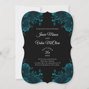 Convite Casamento Gótico Negro Rosa Teal