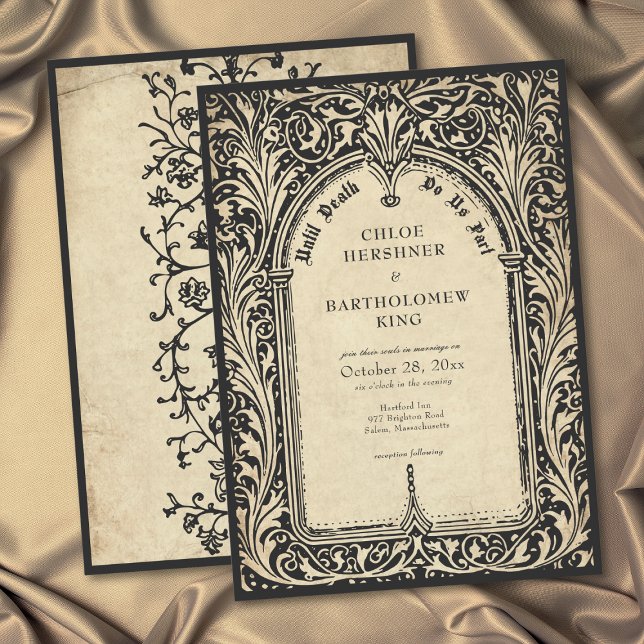 Convite Casamento Gótico Pergaminho Medieval Até a Morte (Gothic Parchment Medieval Until Death Wedding Invitation)