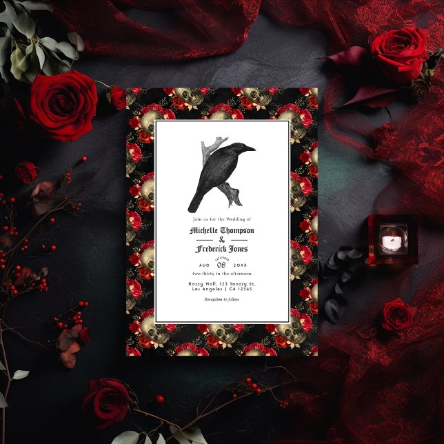 Convite Casamento Gótico Preto e Carmesim (Criador carregado)