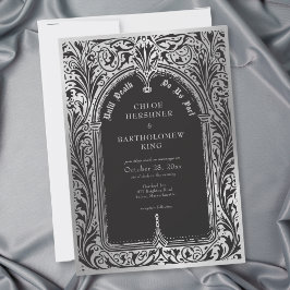 Convite Casamento Gótico Preto Prata Medieval Até a Morte