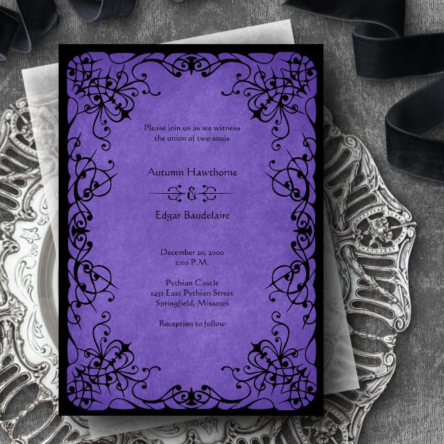 Convite Casamento Gótico Preto Roxo (Criador carregado)