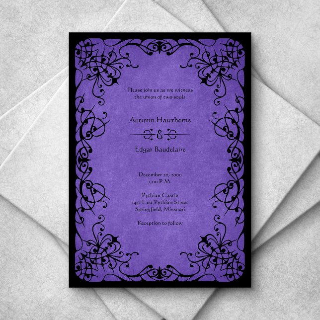 Convite Casamento Gótico Preto Roxo (Criador carregado)
